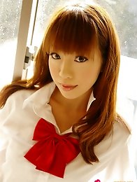 Captivating asian school girl seduces with her plump boobs